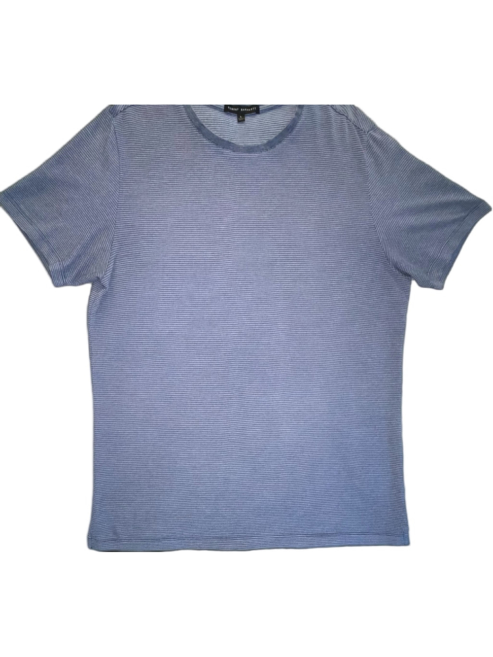 Robert Barakett Ferguson T Shirt Mens Large Blue White Stripe Crew Neck Tee